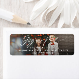 Joyeux Noel Simple Script jul Photo Addresteurs Returadress Etikett