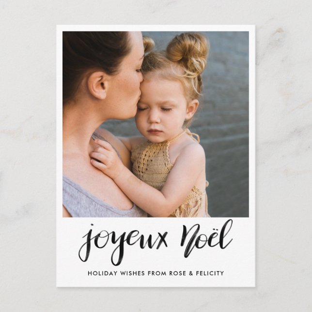 Joyeux Noel skrivar Minimalist handskrivet fotoet Helg Vykort (Framsida)