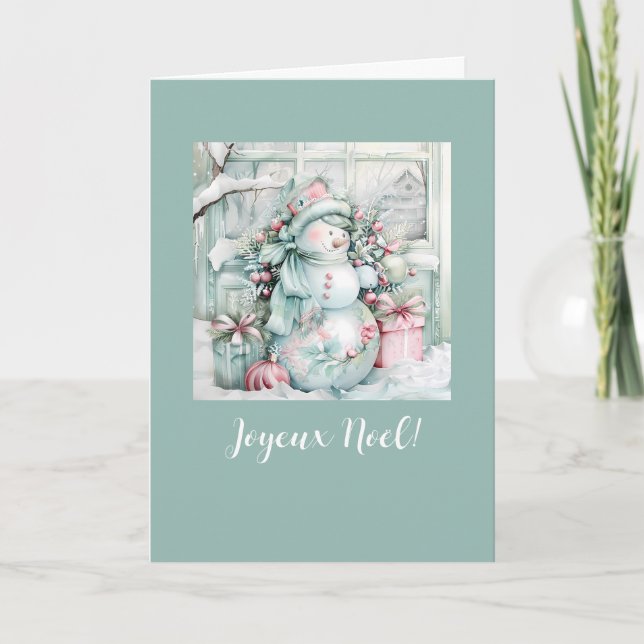 Joyeux Noël Smiling Snögubbe-mappat kort (Framsida)