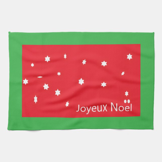 Joyeux Noel Snöflingor kökshandduk (Horisontell)