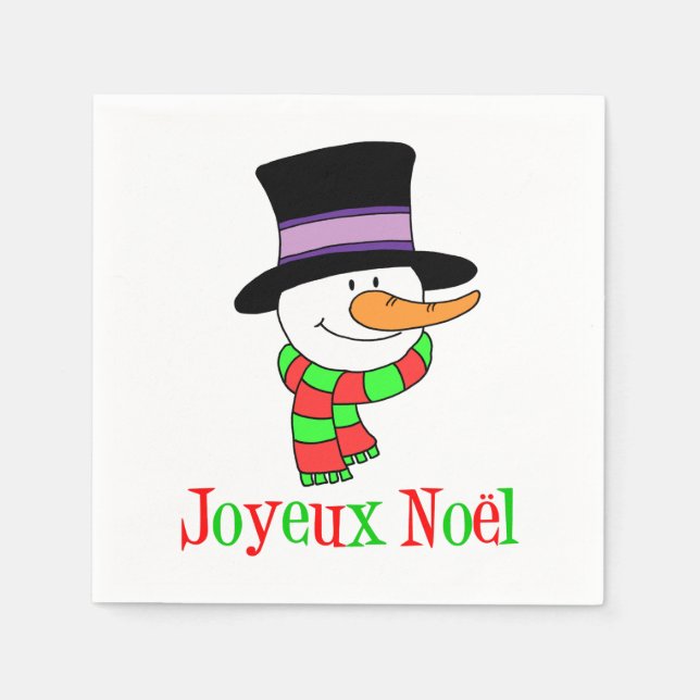 Joyeux Noel Snögubbe Fransk jul Napkins Pappersservett (Framsidan)