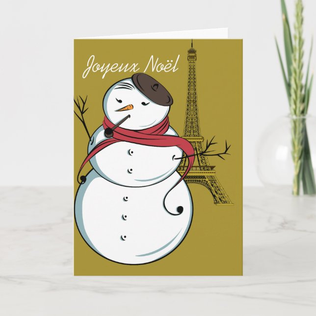 Joyeux Noël snögubbe Helgkort (Framsida)