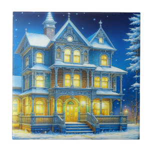 Joyeux Noël Söt Blue julhus Kakelplatta