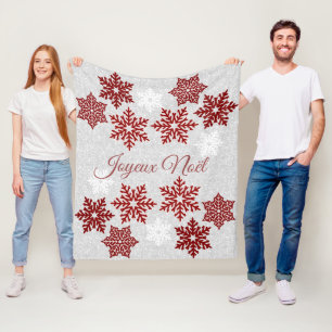 Joyeux Noël Sparkling Red Snöflingor Fleecefilt