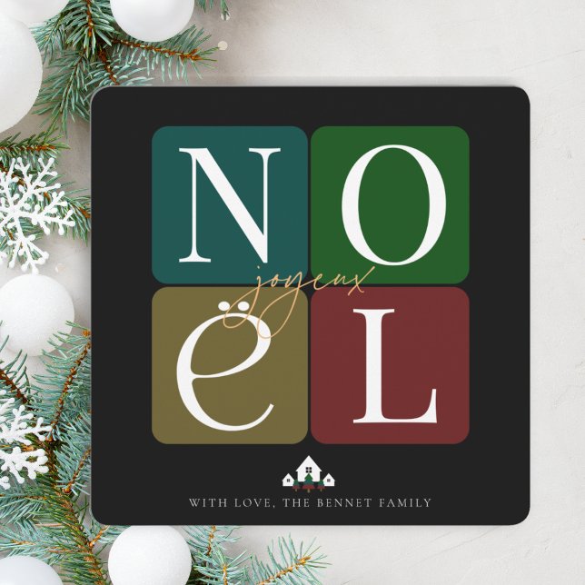 Joyeux Noel Square julkort (Send your seasons greetings with a French flair with this elegant Joyeux Noel Christmas Card.)