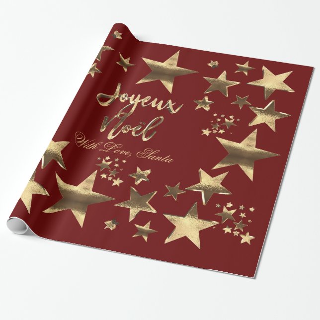 Joyeux Noël Stars Red Guld Elegant jul Presentpapper (Utrullad)