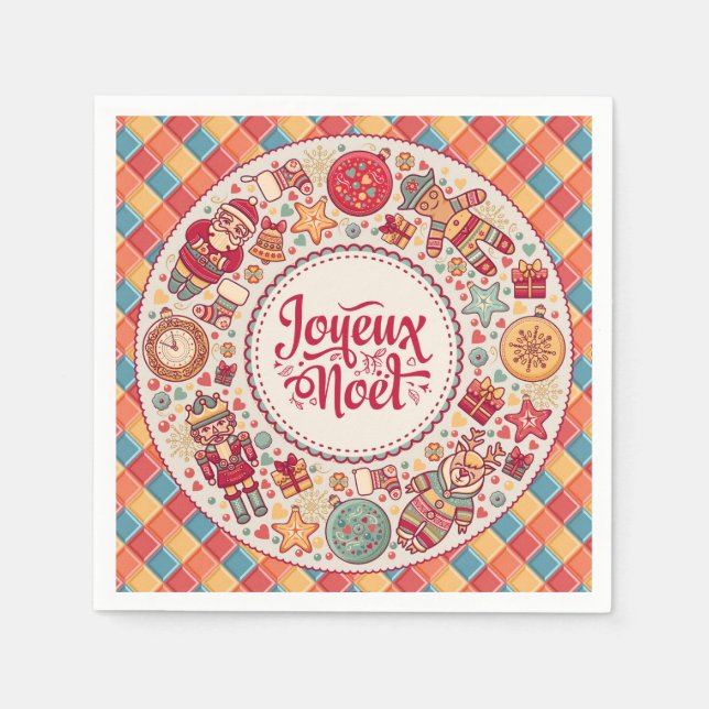 Joyeux Noel Traditional folkart Fransk jul Pappersservett (Framsidan)