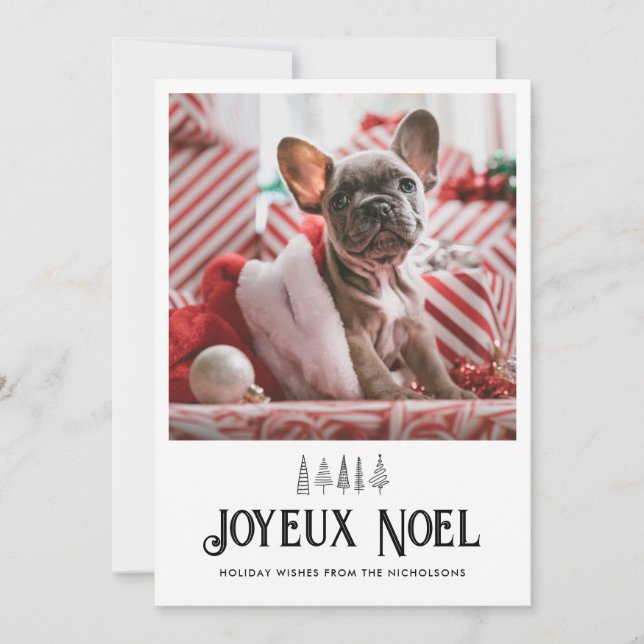 Joyeux Noel Typography Cute Pet-julfoto Julkort (Framsida)