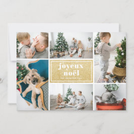 Joyeux Noël Typography Glitter Photo Collage Julkort