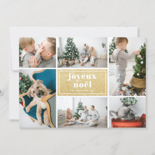 Joyeux Noël Typography Glitter Photo Collage Julkort