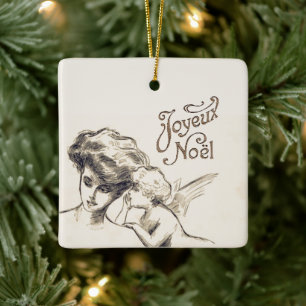 Joyeux Noel Vintage Angel Fransk jul Julgransprydnad Keramik