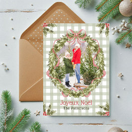 Joyeux Noël Watercolor Blommigt Bow Family Photo Julkort