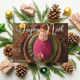 Joyeux Noël White Script Baby Photo jul Julkort