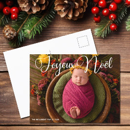 Joyeux Noël White Script Chic Photo Jul Helg Vykort