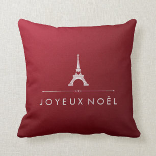 Joyeux röda Noel och silverjulEiffel torn Kudde
