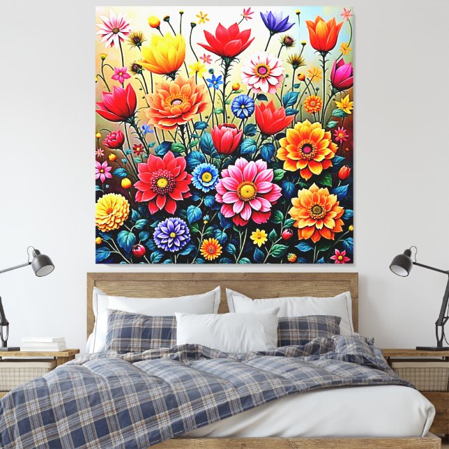Joyful Abstract Flower Garden Design Canvastryck (Insitu (sovrum))