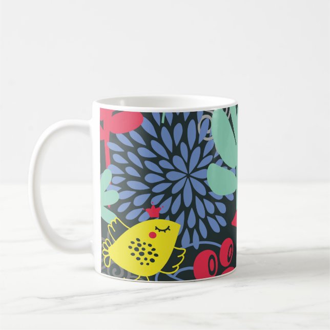 Joyful Birds in a Colorful Garden Mug Kaffemugg (Vänster)