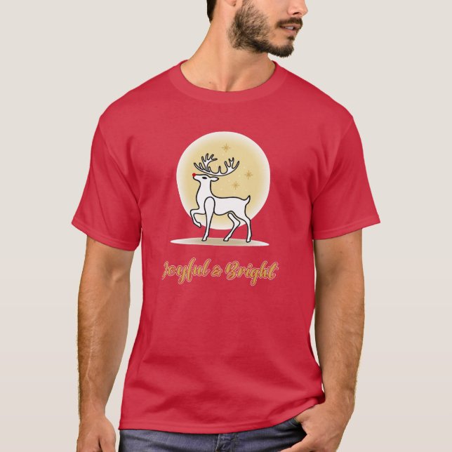 Joyful & Bright Christmas Reindeer T Shirt (Framsida)