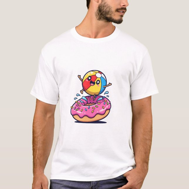 Joyful Cartoon Beach Ball Character Jumping T Shirt (Framsida)