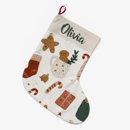 Joyful Christmas Pattern Custom Name Stocking Stor Julstrumpa