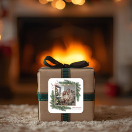 Joyful Christmas Personalized Family Photo Sticker Fyrkantigt Klistermärke