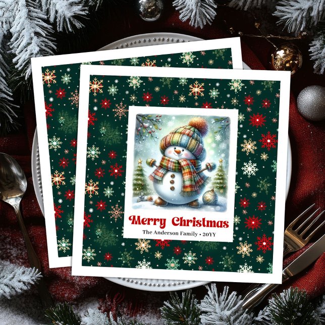 Joyful Christmas Snowman Napkins Editable Custom  Pappersservett (Joyful Christmas Snowman Napkins Editable Custom Name Glitter

)
