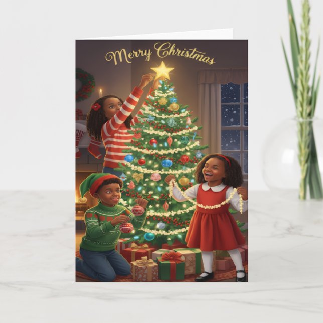 Joyful Christmas Tree Moments – Kids Holiday Card Kort (Framsida)
