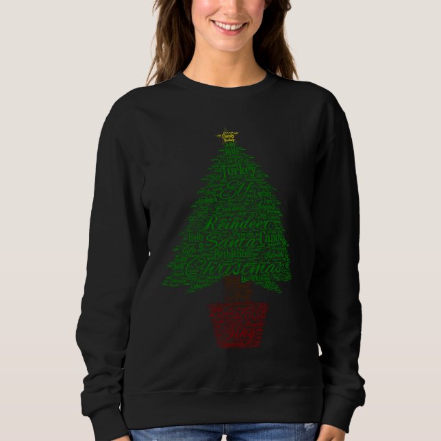 Joyful Christmas Tree Text And Quote T Shirt (Framsida)