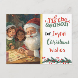 Joyful Christmas Wishes Santa and Elves Postcard Helg Vykort