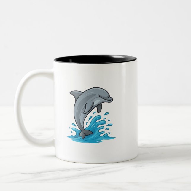 Joyful Dolphin Splash - Mug Två-Tonad Mugg (Vänster)