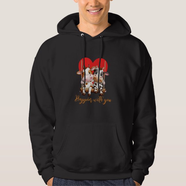 Joyful Duo Happier With You Cow Couple Hoodie (Framsida)
