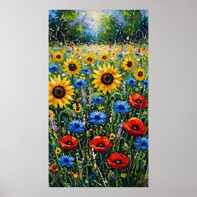 Joyful Expressionist Vibrant Wildflower Sunflower  Poster (Framsidan)