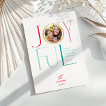 JOYFUL FAMILY PHOTO modern elegant icon colorful Julkort<br><div class="desc">by kat massard >>> WWW.SIMPLYSWEETPAPERIE.COM <<< An elegant card design featuring the quote "JOYFUL" with combined elegant script type with serif typography,  and plain colour on the backside,  giving you the opportunity to handwrite a personal message. With trendy edged square shaped photo on the front for your favourite photo!</div>