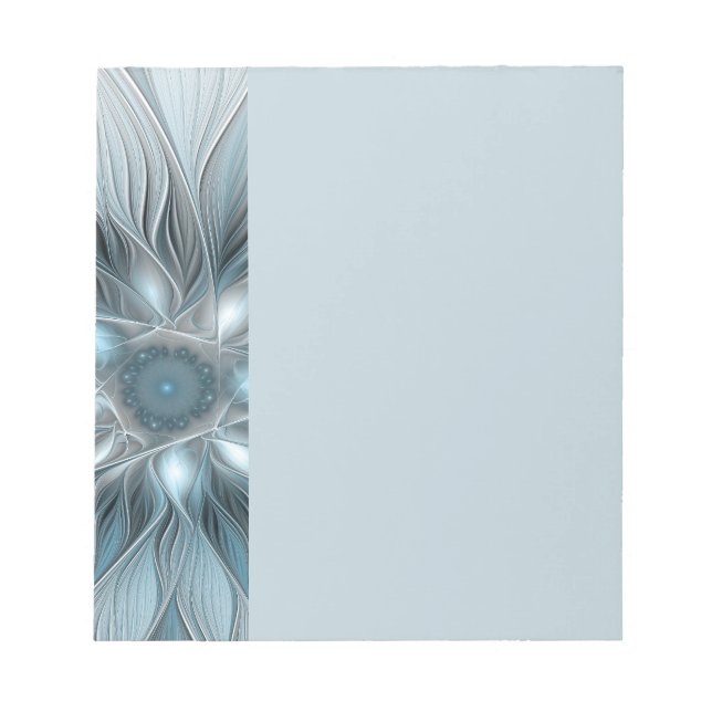 Joyful Flower Abstract Blue Gray Floral Fractal Anteckningsblock (Framsida)