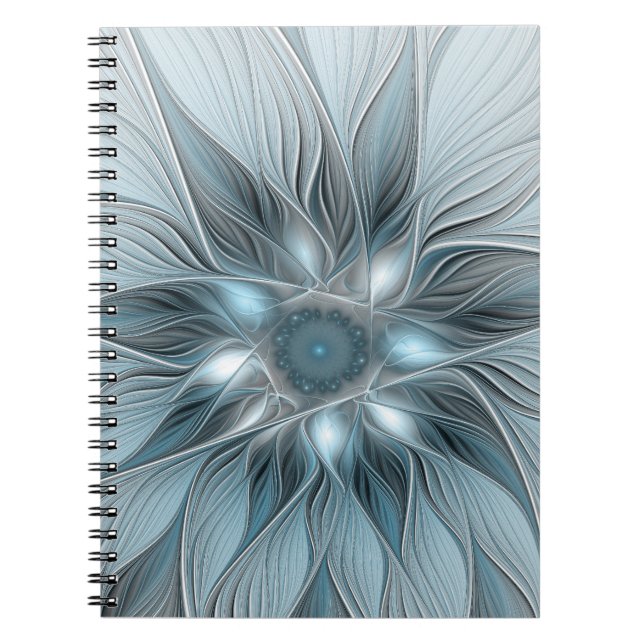 Joyful Flower Abstract Blue Gray Floral Fractal Anteckningsbok (Framsidan)