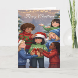 Joyful Gift-Sharing Kids Christmas Card Kort