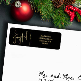 JOYFUL Gold and Black Christmas Return Address Returadress Etikett