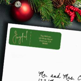 JOYFUL Gold and Green Christmas Return Address Returadress Etikett