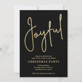 JOYFUL Gold Faux Foil on Black Christmas Party Inbjudningar