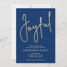 JOYFUL Gold Faux Foil on Blue Christmas Party Inbjudningar