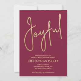 JOYFUL Gold Faux Foil on Cranberry Christmas Party Inbjudningar