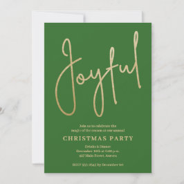 JOYFUL Gold Faux Foil on Green Christmas Party Inbjudningar
