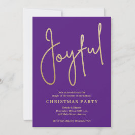 JOYFUL Gold Faux Foil on Purple Christmas Party Inbjudningar