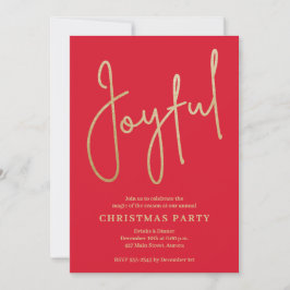 JOYFUL Gold Faux Foil on Red Christmas Party Inbjudningar