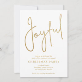 JOYFUL Gold Faux Foil on White Christmas Party Inbjudningar