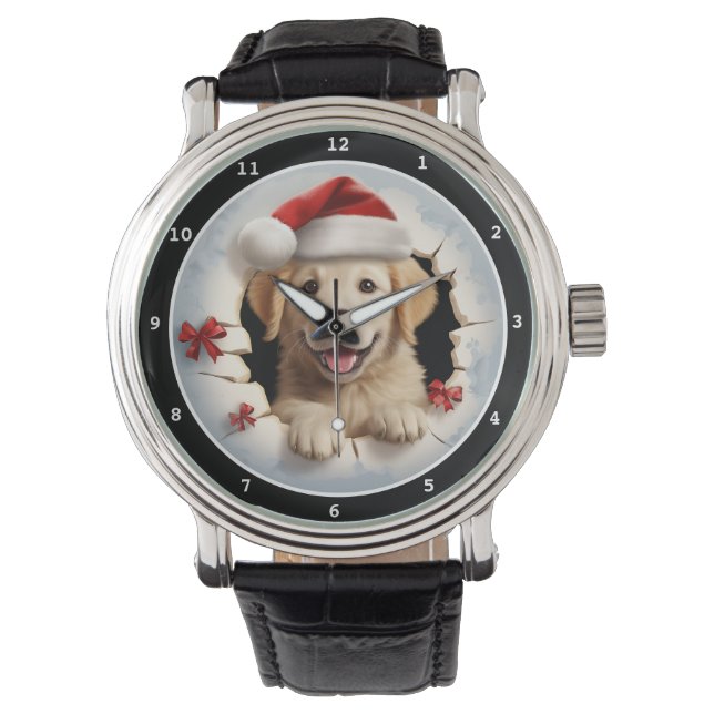 Joyful Golden Retriever Puppy Holiday Image Armbandsur (Framsida)