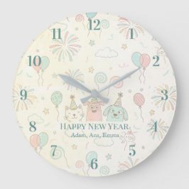 Joyful Happy New Year 2026 Kids Name Custom Stor Klocka