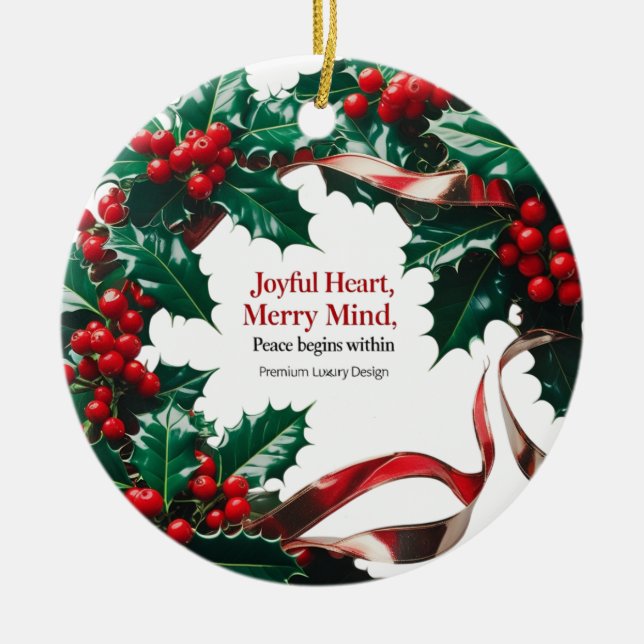 Joyful Heart, Merry Mind — Luxury Holly Berry Julgransprydnad Keramik (Framsidan)
