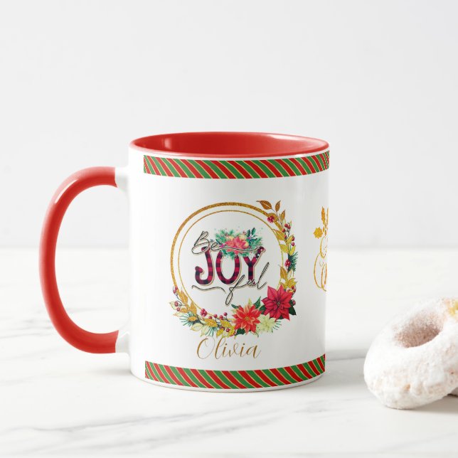 Joyful Holiday Floral and Plaid Christmas Mugg (Med munk)