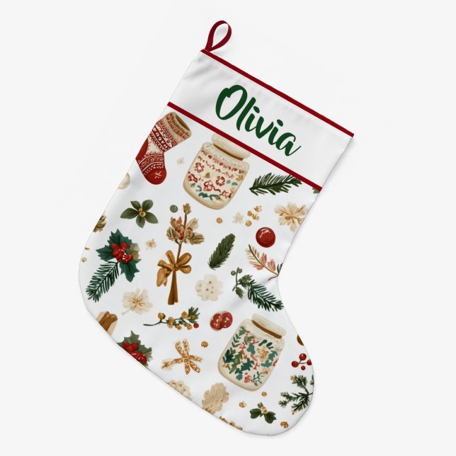 Joyful Holiday Pattern | Christmas Stocking  Stor Julstrumpa (Framsidan (Hängande))